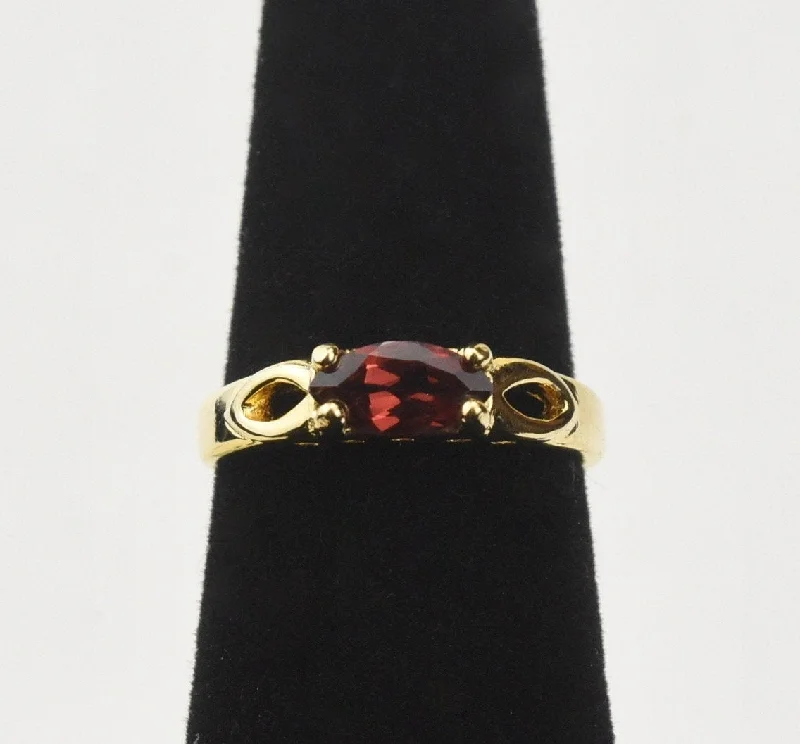 Women’s rings with radiant citrine for shine -Gold Tone Sterling Silver Ring with Marquise Cut Red Stone - Size 5