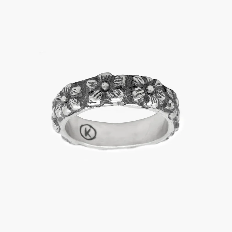 Women’s rings with etched initials for meaning -Hand Forged Sterling Silver Ring With Embossed Daisy