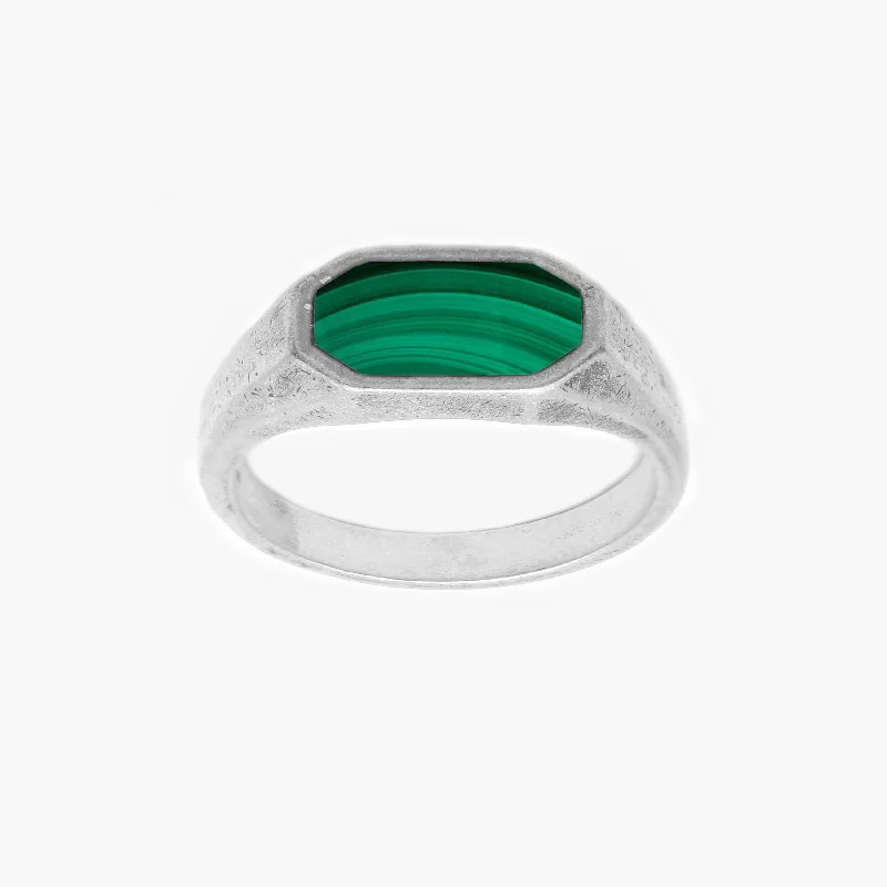 Women’s rings with fluorite stones for hues -Octagon Signet Ring With Malachite Stone