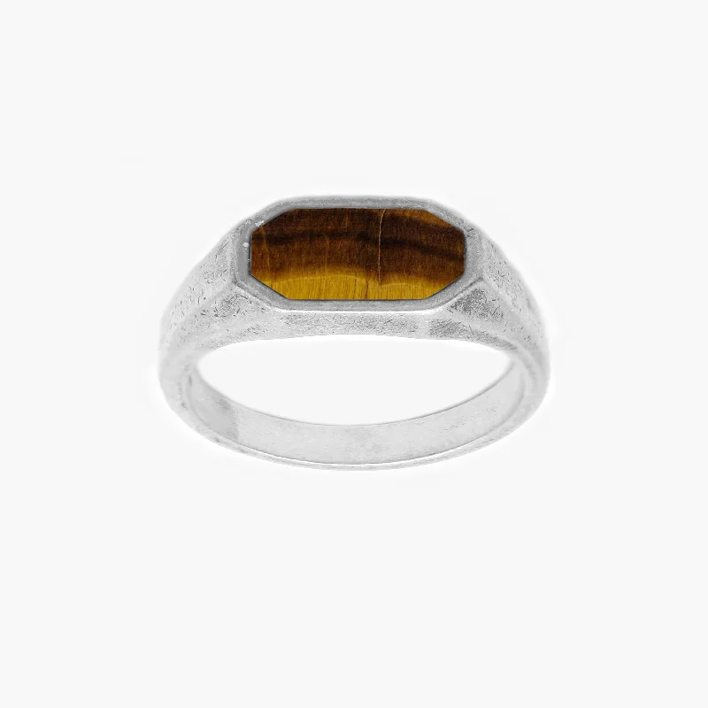 Women’s rings with aventurine for green luck -Octagon Signet Ring With Tiger Eye Stone