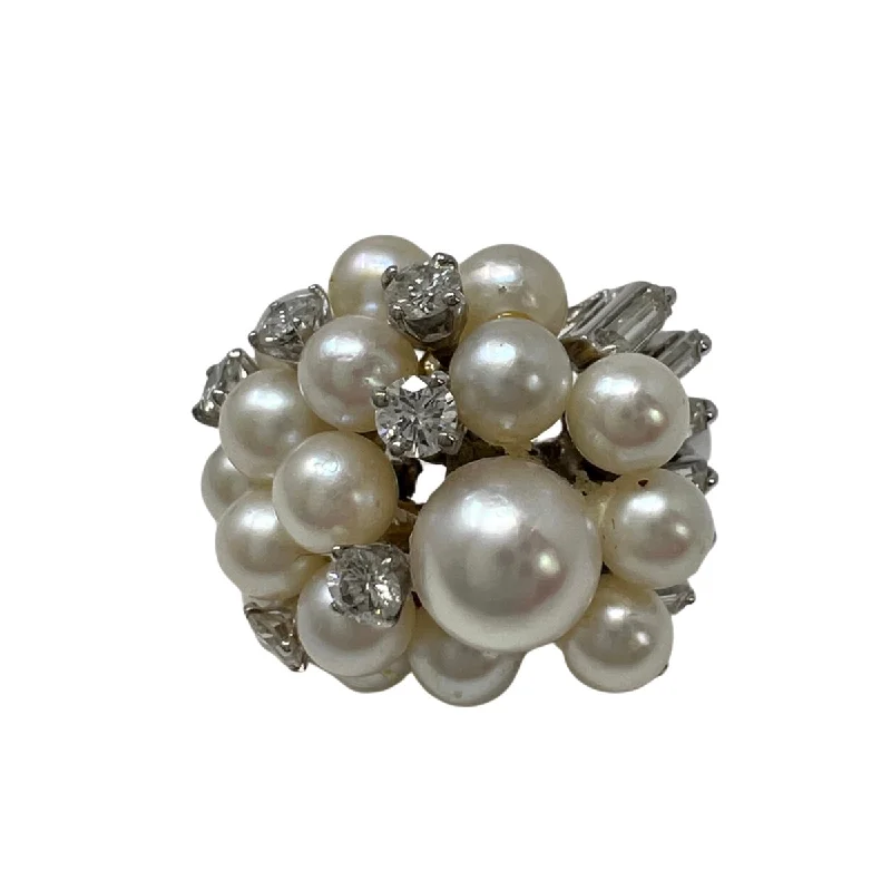 Women’s rings with vibrant aventurine for luck -Platinum Ring with Pearls and Diamonds