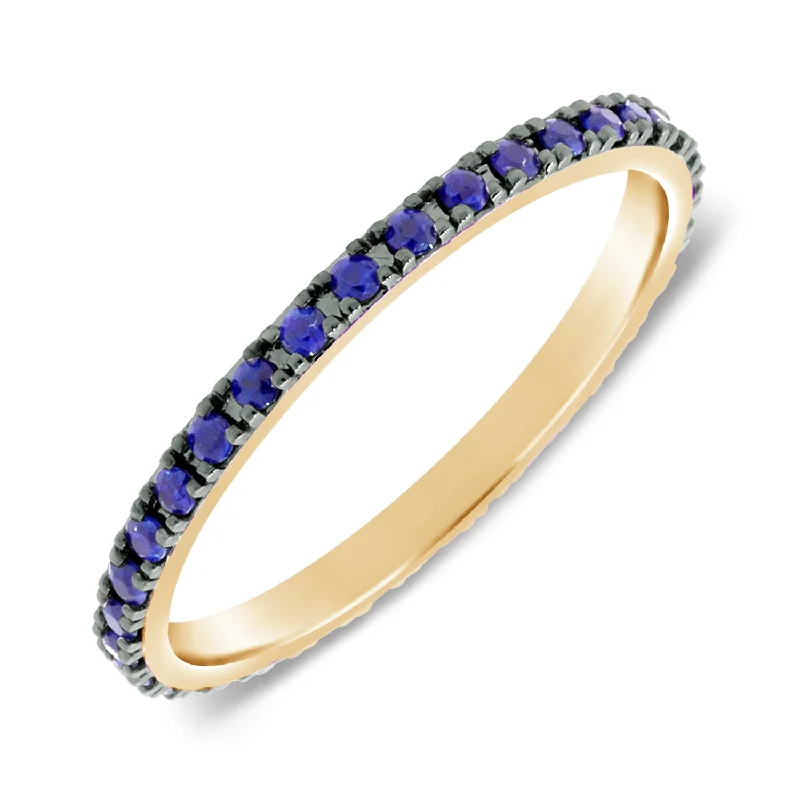 Women’s rings with twisted bands for style -Sapphire Eternity Band set with Round Blue Sapphires in 14kt Gold