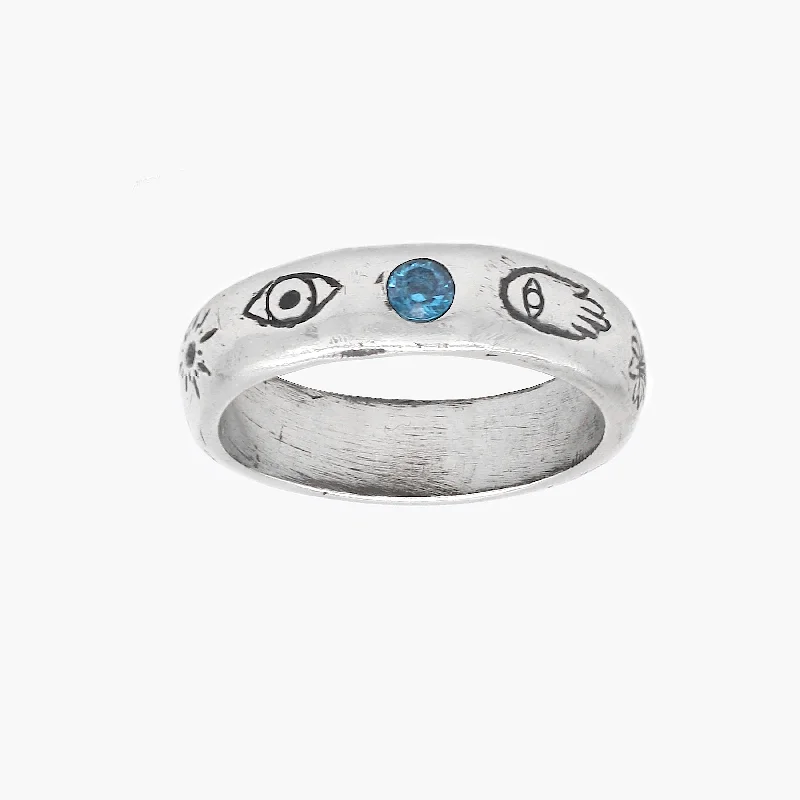 Women’s rings with jade stones for serenity -Symbols Signature Sterling Silver Ring With blue Sapphire