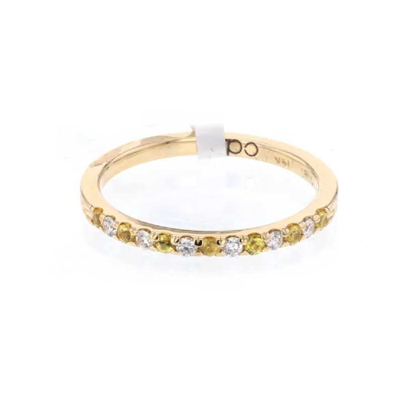 Women’s rings with etched initials for meaning -Yellow Sapphire & Diamond Band