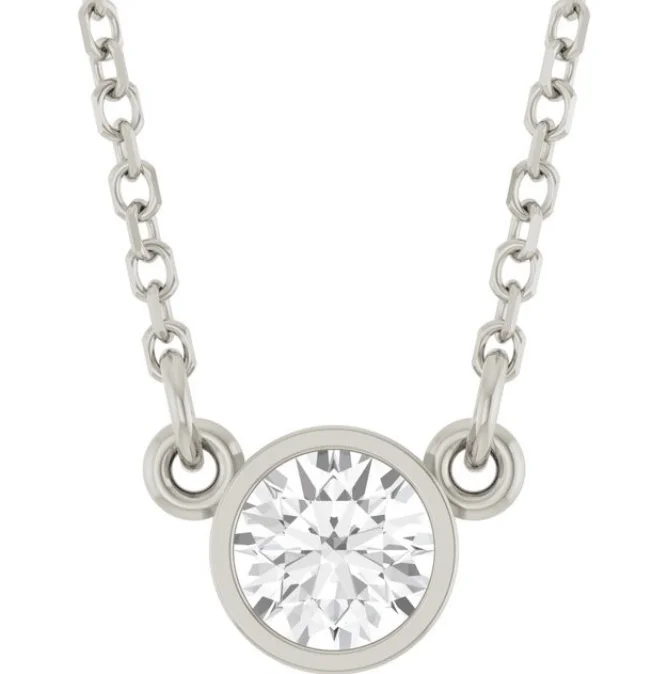 Necklaces and pendants with star-shaped designs for a whimsical, celestial touch-14W .25ct Rd Bezel Set Lab Grown Diamond Pendant on Cable 16-18"