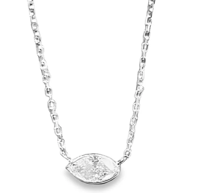 Necklaces and pendants with custom engravings for a personal, meaningful gift-14W .50ct E/W Marquise Diamond Solitaire Necklace on 17" Cable