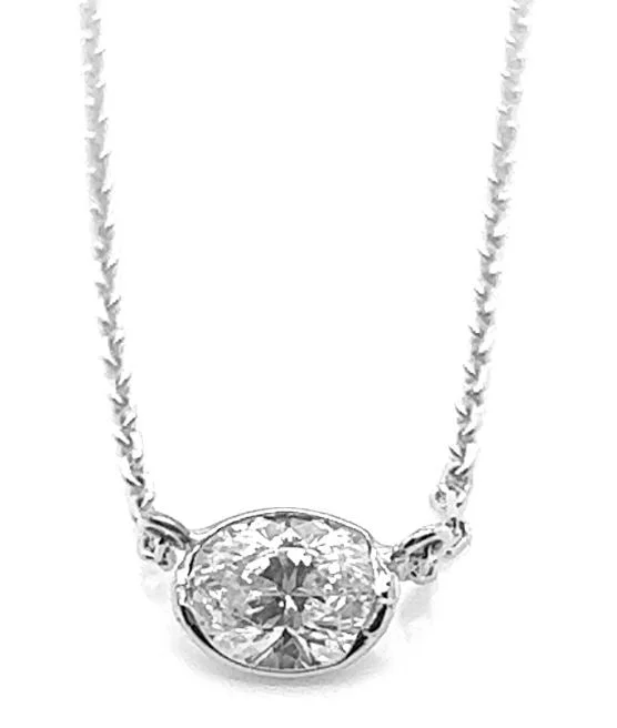 Necklaces and pendants with zodiac constellation designs for an astrological touch-14W .50ct E/W Oval Diamond Solitaire Necklace on 17" Cable