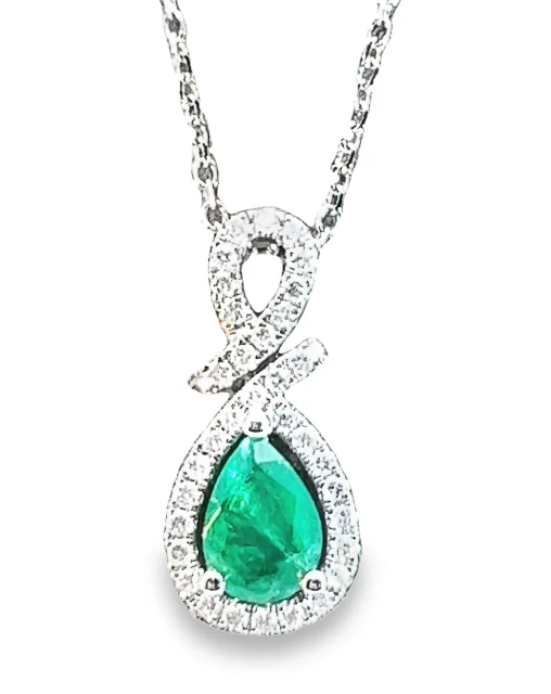 Necklaces and pendants with pearls for a classic and sophisticated touch-14W .56ct Pear Emerald and .17ct Diamond Halo Pendant