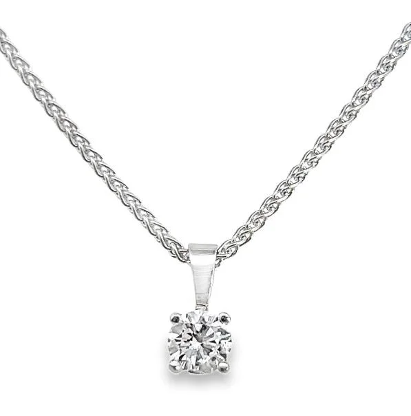 Best necklaces and pendants with matching rings for a coordinated jewelry set-14W 6.1mm Round 4-Prong Diamond Pendant on 18" Wheat Chain