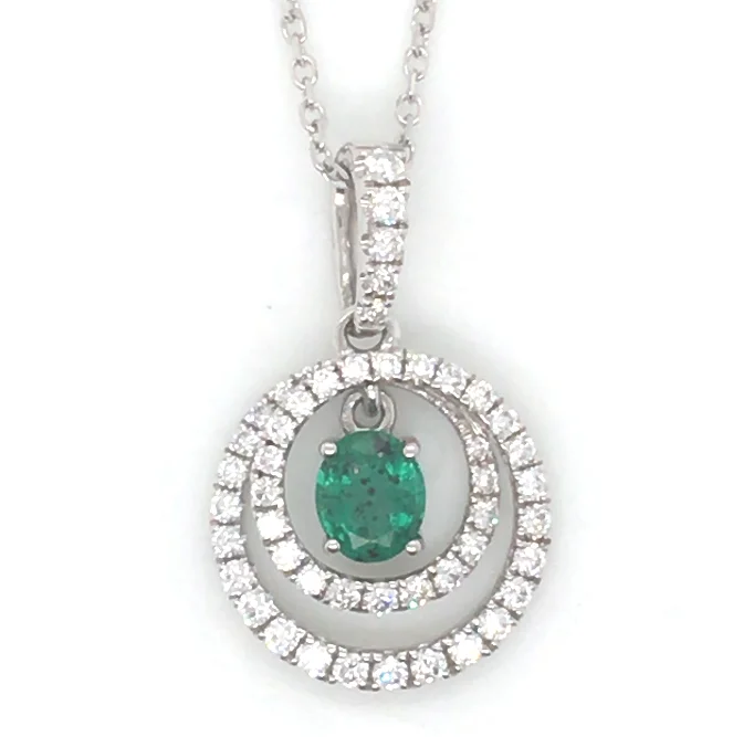 Best necklaces and pendants with layered designs for a chic, stacked look-14W Oval Emerald Dangle in Double Diamond Circle Pendant  E=.36ct D=.41ctw