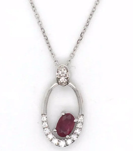 Best necklaces and pendants with matching earrings for a coordinated, elegant look-14W Oval Ruby and Diamond Open Oval Pendant