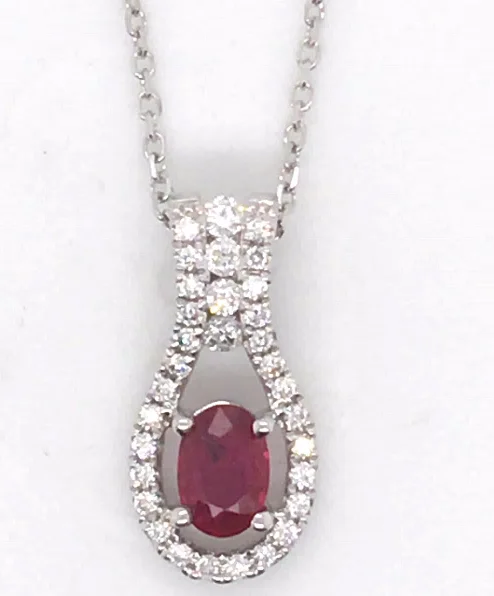 Best necklaces and pendants with zodiac signs for a celestial, astrology-inspired vibe-14W Oval Ruby and Round Diamond Halo Door Knocker Pendant