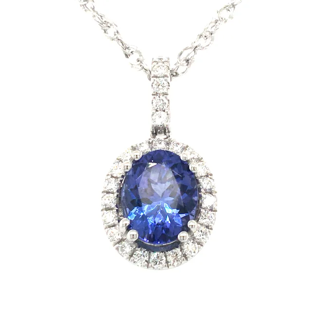 Stunning necklaces and pendants with ruby and diamond combinations for a luxurious effect-14W Oval Tanzanite and Diamond Halo Pendant