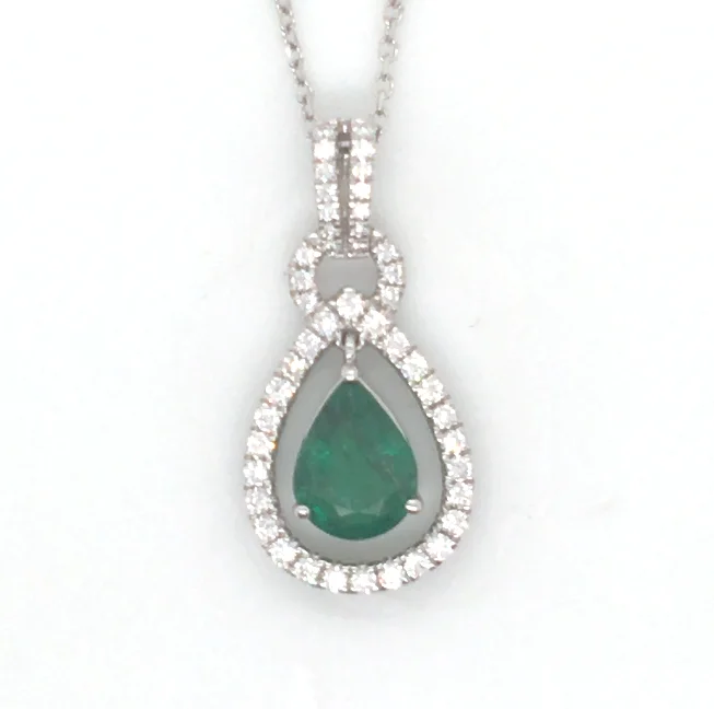 Best necklaces and pendants with cubic zirconia for a budget-friendly dazzling effect-14W P/S Emerald and Rd Diamond Halo Pendant/Pendant Only  E=1.05cts D=.31ct