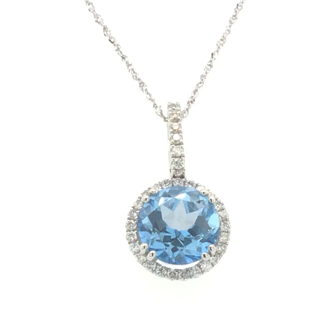 Best necklaces and pendants with matching rings for a coordinated jewelry set-14W Rd Blue Topaz & Dia Halo Pend 3.95cts tw