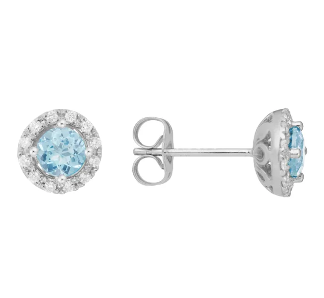 Best necklaces and pendants with rose gold for a warm and romantic appeal-14W Round 8mm Aquamarine and Diamond Halo Studs