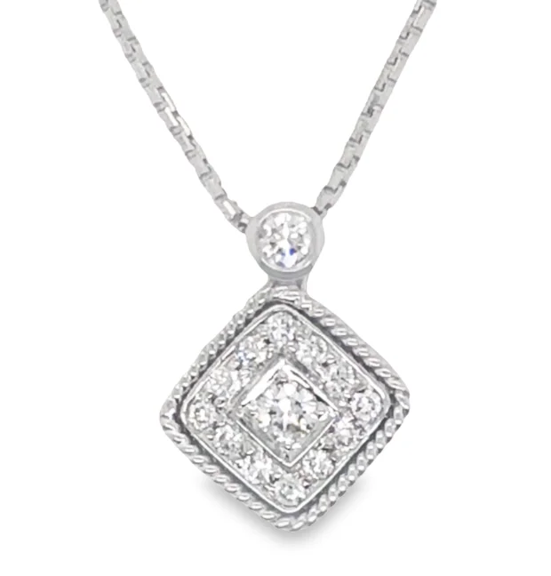 Stunning necklaces and pendants with birthstone pendants for a personal touch-14W Round Bezel and BS Miligrained Diamond Pendant