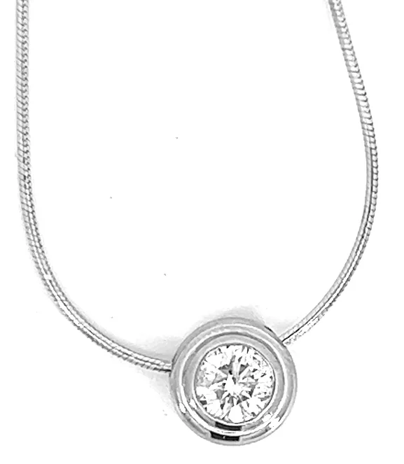 Unique necklaces and pendants with vintage-inspired designs for timeless appeal-14W Round Bezel Diamond Pendant on Snake Chain