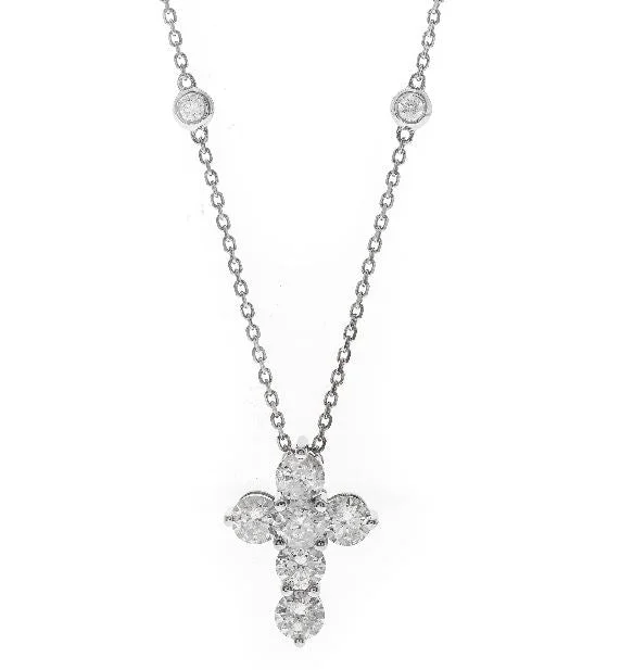 Best necklaces and pendants with silver chains for a sleek, timeless look-14W Share Prong Diamond Cross Pendant and Bezel Diamond Chain 18"