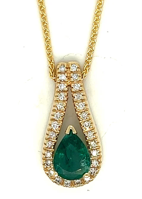 Beautiful necklaces and pendants with moonstone for an ethereal, mystical appearance-14Y 1.73ct Pear Shaped Emerald and .28ct Diamond Pendant