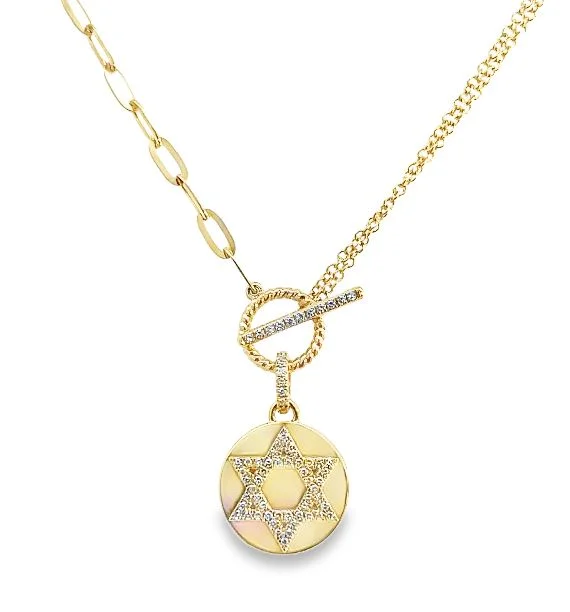 Best necklaces and pendants with glowing moonstone for an ethereal glow-14Y Diamond Star of David Tie-Bar Necklace