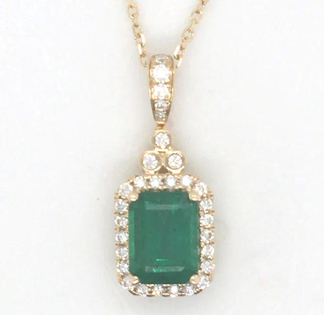 Best necklaces and pendants with matching earrings for a coordinated, elegant look-14Y E/C Emerald and Rd Diamond Halo Pendant/Pendant Only  E=1.56cts D=.26ctw