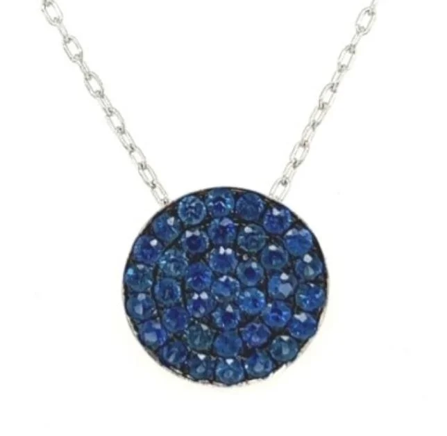 Best necklaces and pendants with butterfly pendants for a delicate, light style-18W Pave' Blue Sapphire Disc Pendant on 16"-18" Open Cable Chain