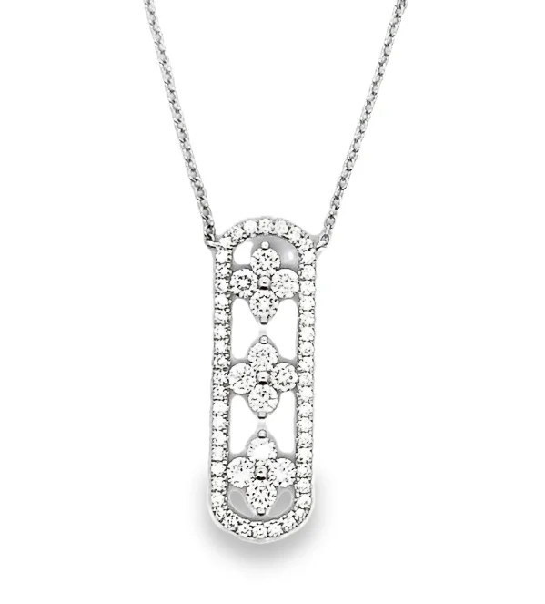 Necklaces and pendants with love knot designs for a romantic, meaningful symbol-18W Pave' Dia Vertical Pendant w/ Three Diamond Clovers 1.58ctw  62RD=1.58ctw