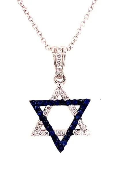 Best necklaces and pendants with vintage lockets for a nostalgic, sentimental look-18W Pave' Diamond & Blue Sapphire Jewish Star Pendant