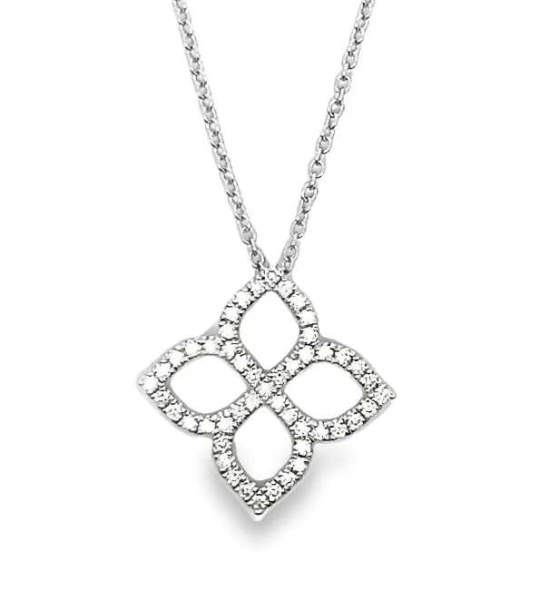 Necklaces and pendants with sun and moon motifs for a celestial-inspired design-18W Pave' Diamond Flower Pendant .45ctw  51RD=.45ctw