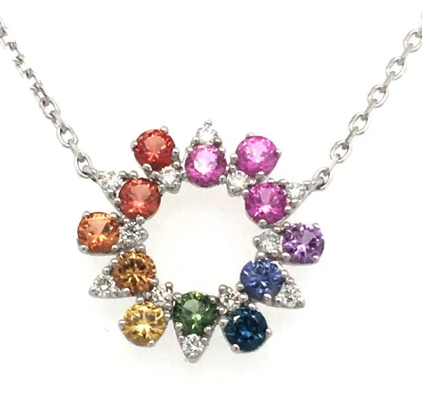 Stunning necklaces and pendants with chakra stones for healing and balance-18W Rainbow Sapphire & Diamond Starburst Necklace 16-18"