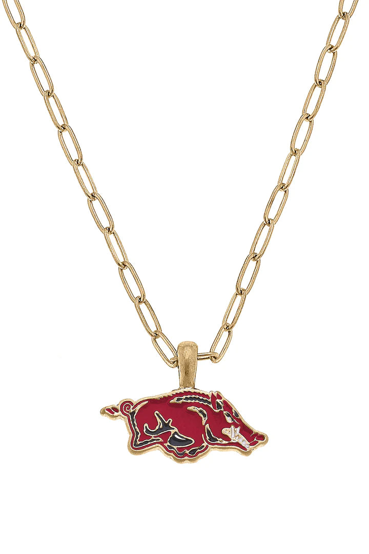 Elegant necklaces and pendants with onyx stones for a sleek, polished look-AR Razorbacks Enamel Pendant Necklace