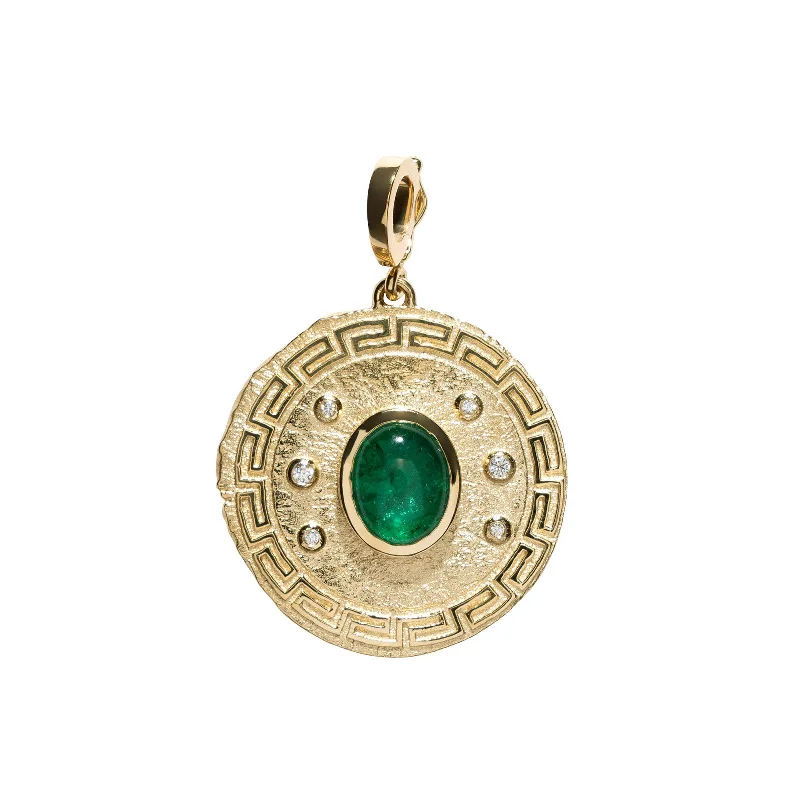 Elegant necklaces and pendants with diamond accents for added sparkle-Large Emerald Greek Pattern Coin