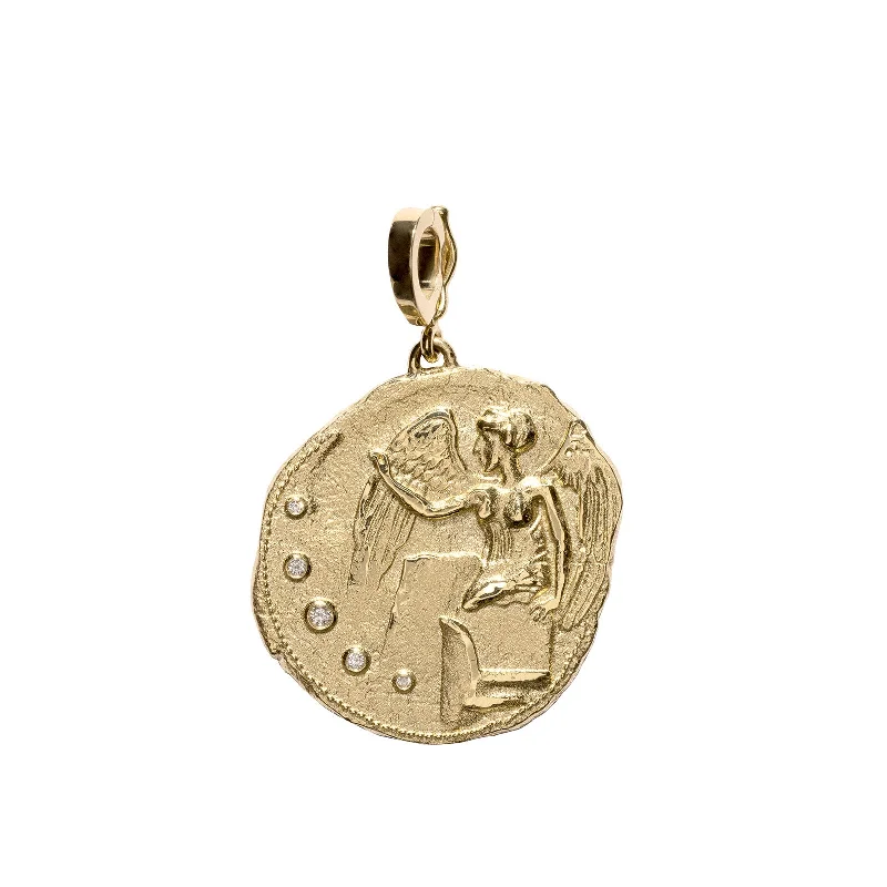 Necklaces and pendants with feather designs for a boho-chic, carefree vibe-Large Goddess of Victory Coin Charm