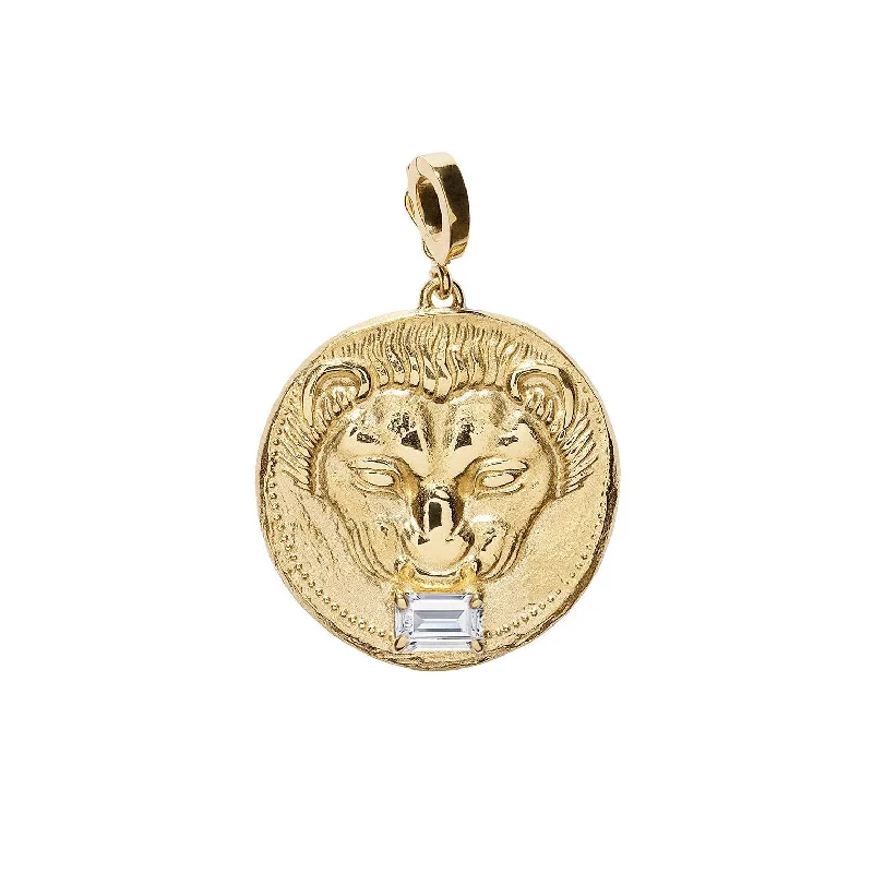 Best necklaces and pendants with layered designs for a chic, stacked look-Large Lion Diamond Coin Charm