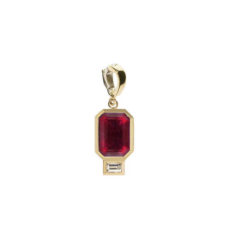 Beautiful necklaces and pendants with geometric shapes for a modern, artistic design-Large Ruby and Baguette Diamond Charm