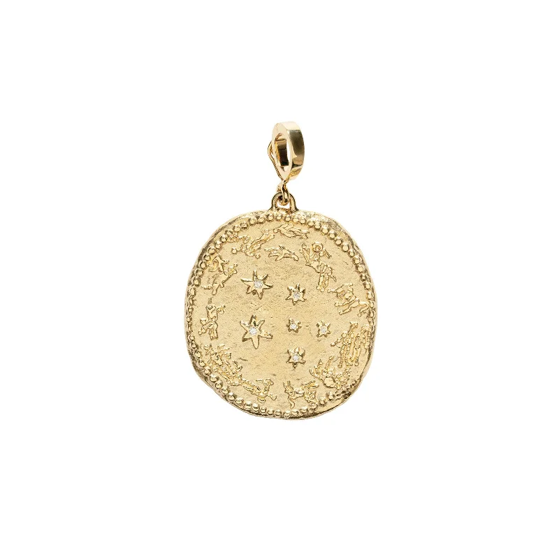 Necklaces and pendants with pearls for a classic and sophisticated touch-Large Zodiac Wheel Coin Charm