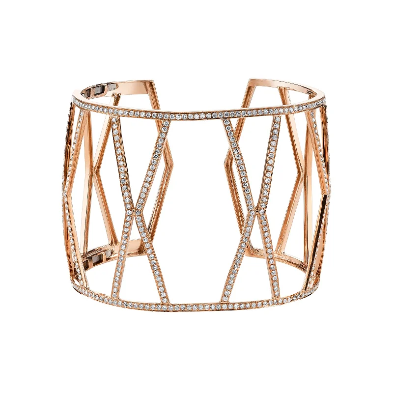 Beautiful necklaces and pendants with tree branch motifs for a nature-inspired design-Large Hexagon Diamond Open Cuff - Rose Gold