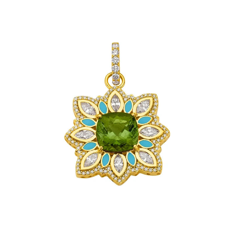 Necklaces and pendants with abstract shapes for a modern, creative appearance-Mandala Pendant - Green Tourmaline and Diamond