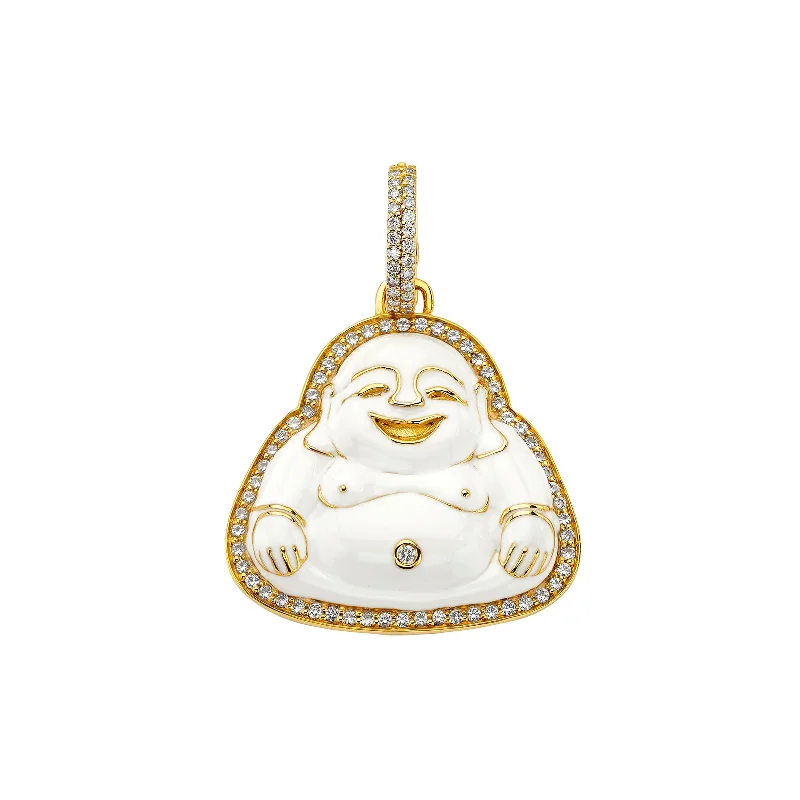 Best necklaces and pendants with vintage coin pendants for a unique accessory-Medium Happy Buddha Pendant - White Enamel