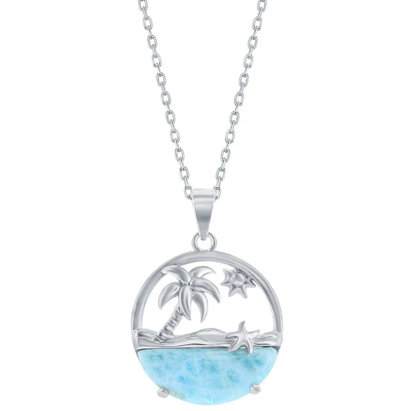 Stunning necklaces and pendants with amethyst gemstones for a calming effect-Caribbean Treasures Women's Necklace - Palm Tree Sun and Starfish Larimar | M-6910