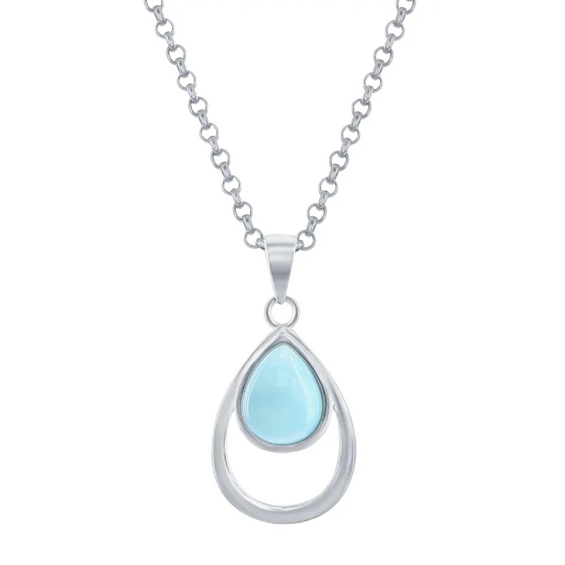 Necklaces and pendants with abstract shapes for a modern, creative appearance-Caribbean Treasures Women's Pendant - Sterling Larimar Double Pear Shaped | K-8944