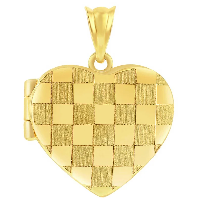 Necklaces and pendants with enamel accents for a colorful, eye-catching appearance-Classic Gold+ Women's Locket - 14K Yellow Gold Checkered Heart | 14J-208