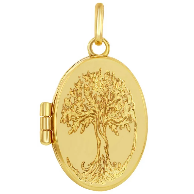 Necklaces and pendants with engraved messages for a deeply personal, sentimental gift-Classic Gold+ Women's Locket - 14K Yellow Gold Tree of Life Oval | 14J-203