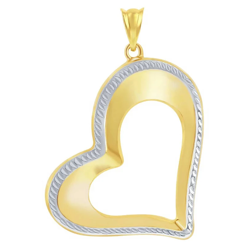 Beautiful necklaces and pendants with layered chains for a fashionable, chic look-Classic Gold+ Women's Pendant - 14K Yellow and White Gold Open Heart | 14J-219