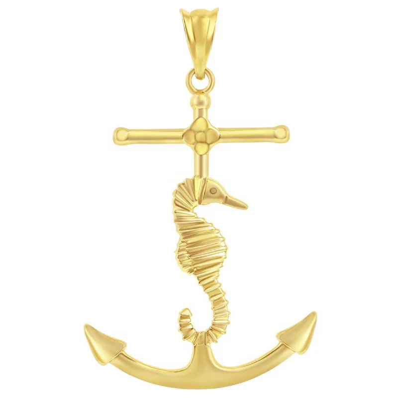 Necklaces and pendants with personalized charms for a custom piece of jewelry-Classic Gold+ Women's Pendant - 14K Yellow Gold Sea Horse Anchor | 14J-211