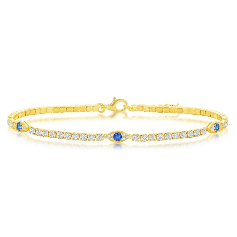 Necklaces and pendants with custom engravings for a personal, meaningful gift-Classic Women's Anklet - Gold Plated Sterling Silver CZ Evil Eye Tennis | R-9279-GP