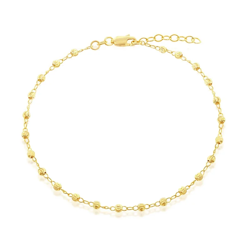 Necklaces and pendants with custom engravings for a personal, meaningful gift-Classic Women's Anklet - Gold Plated Sterling Silver Diamond Cut Beads | R-9102-GP