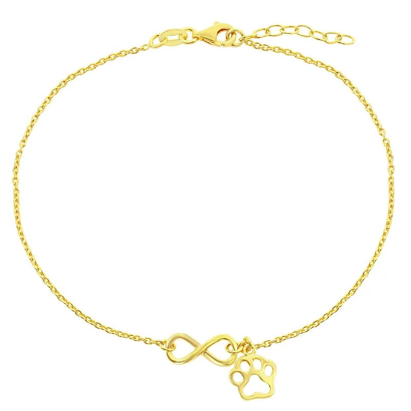 Beautiful necklaces and pendants with butterfly motifs for a whimsical style-Classic Women's Anklet - Sterling Silver Infinity with Paw Print Charm | R-9248-GP