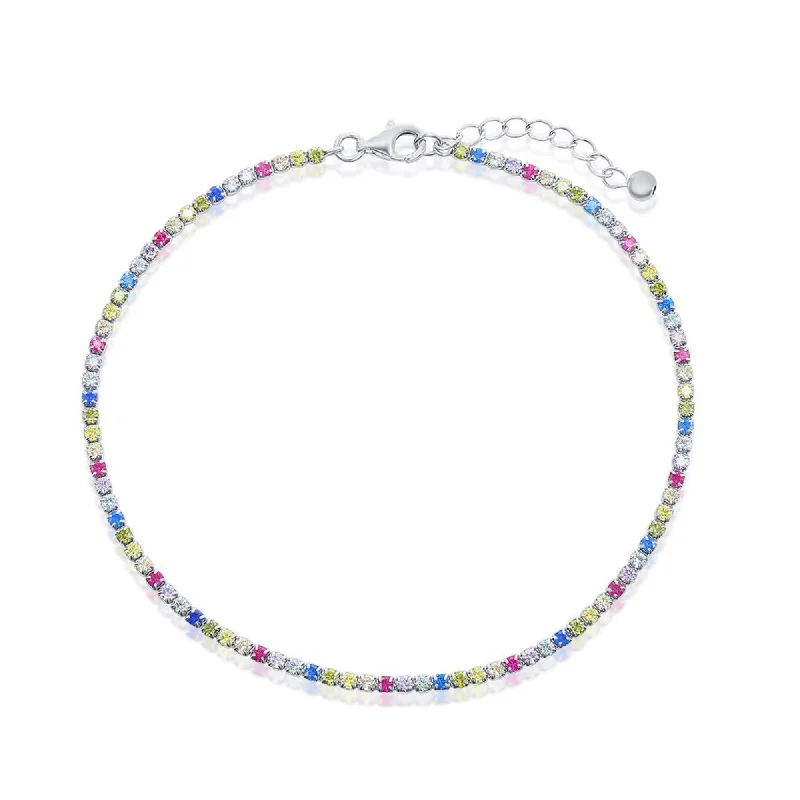 Layered necklaces and pendants for a trendy and fashionable stacked look-Classic Women's Anklet - Sterling Silver Multi Color Cubic Zirconia Tennis | R-9286